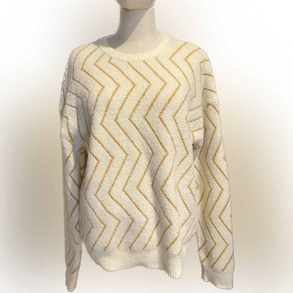 FRNCH Nadeto Vertical Zigzag Stripe Cream Sweater M/L